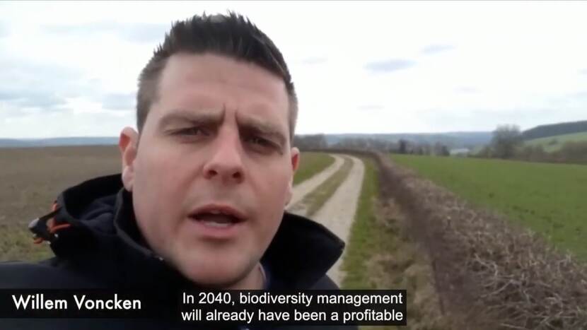 Akkerbouwer en bestuurslid NAJK, Willem Voncken, vertelt in een videoboodschap over biodiversiteitsbeheer op zijn bedrijf in 2040.