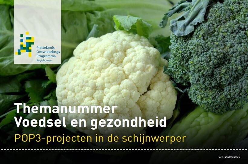 titel themanummer voedsel en gezondheid met broccoli en bloemkool en logo Regiebureau POP